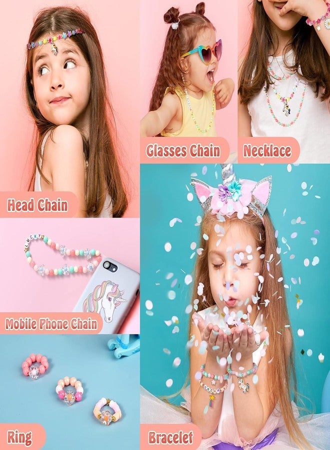 Nuvex Unicorn Jewelry Bead Set for Girls | Macaron Color Beads, Letter Beads, Charms & Pendants | DIY Bracelet & Necklace Craft Kit for Kids, Crystal Star & Flower Hair Bead - Unicorn Color - Image 5
